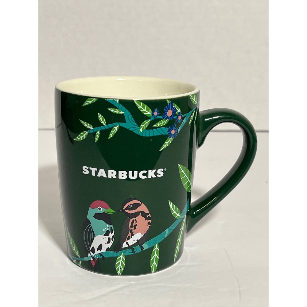 Starbucks 2020 Green Bird Coffee Mug 10oz‎ Ceramic Tea Cup Forest Nature Design